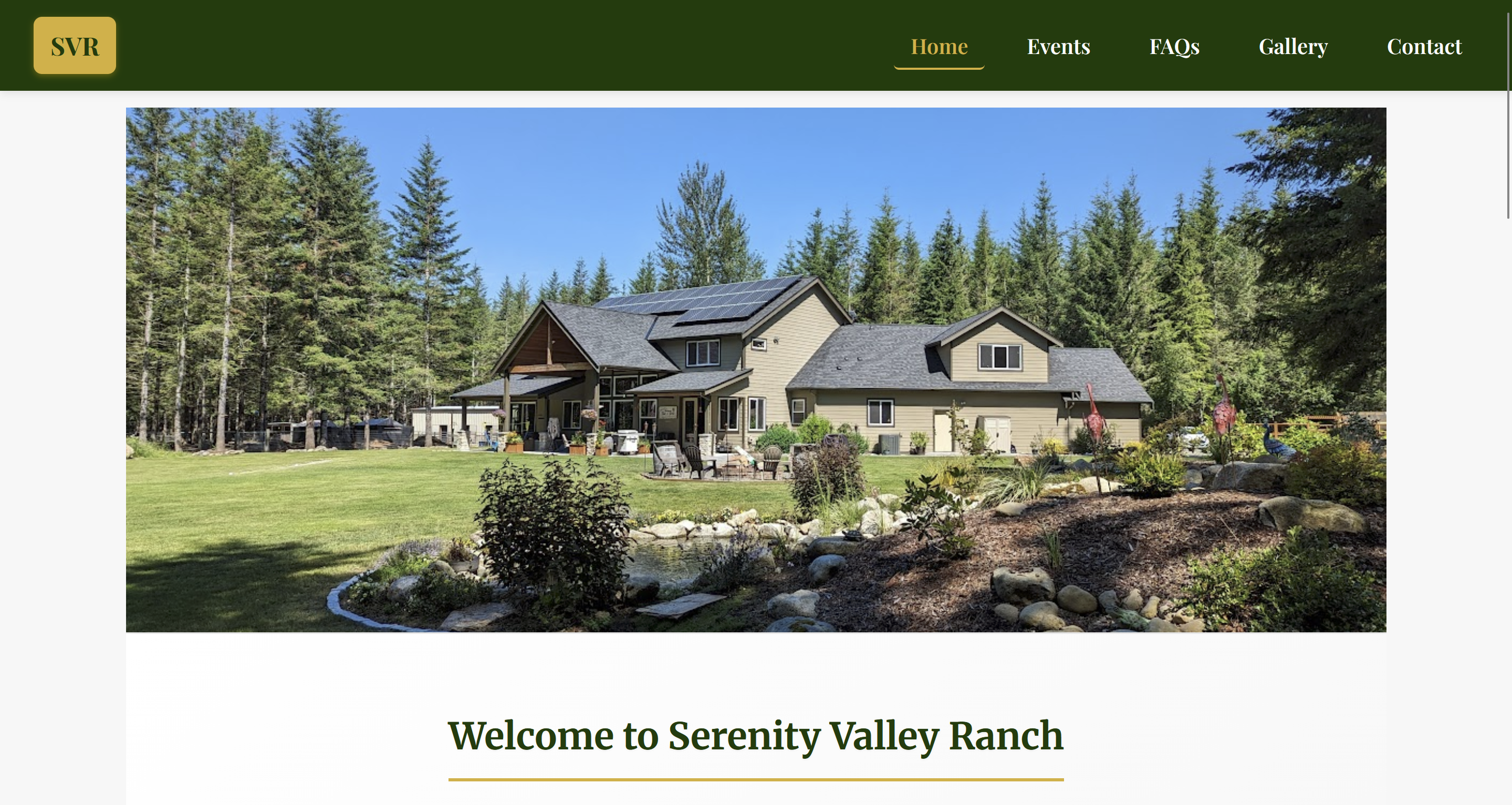 Serenity Valley Ranch website screenshot